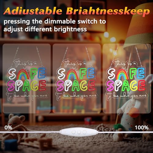 Image of Retisee 13x13 Inches Safe Space Neon Sign This Is a Safe Space to Be Who You Are LED Neon Sign Dimmable Light up for School Counselor Nurse Classroom Therapy Office Wall Decor