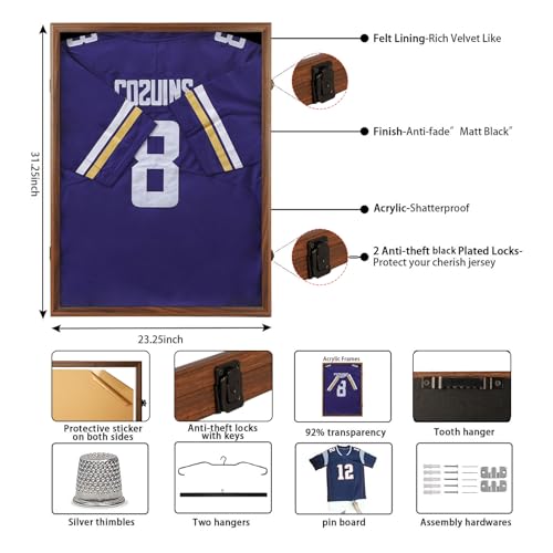Image of Jinchuan Jersey Frame Display Case Large Frames Shadow Box Lockable with UV Protection for Baseball Basketball Football Soccer Hockey Sport Shirt Black