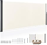 Juskys Store latéral 160 x 500 cm Extensible et Opaque, Brise-Vue pour Balcon, terrasse et Jardin, Auvent latéral avec Support Mural, Protection Solaire en Acier & Tissu Impermeable - Beige - 1