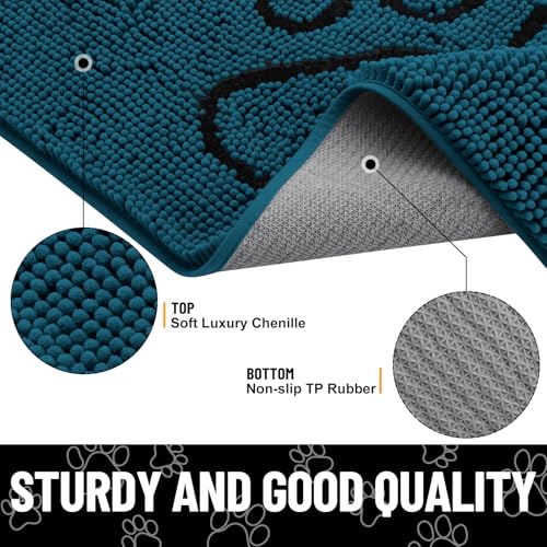 Image of Smiry Dog Door Mat for Muddy Paws, Absorbent Dirt Trapper Non Slip Quick Dry Washable Chenille Mat for Mud Dogs, Entry Rug for Indoor and Outdoor (36x24 Inches, Atlantic Blue and Black)