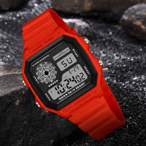 Image of PASOY Men's Digital Multi-Function Watches Dual Time Alarm Stopwatch Countdown Backlight Waterproof Watch