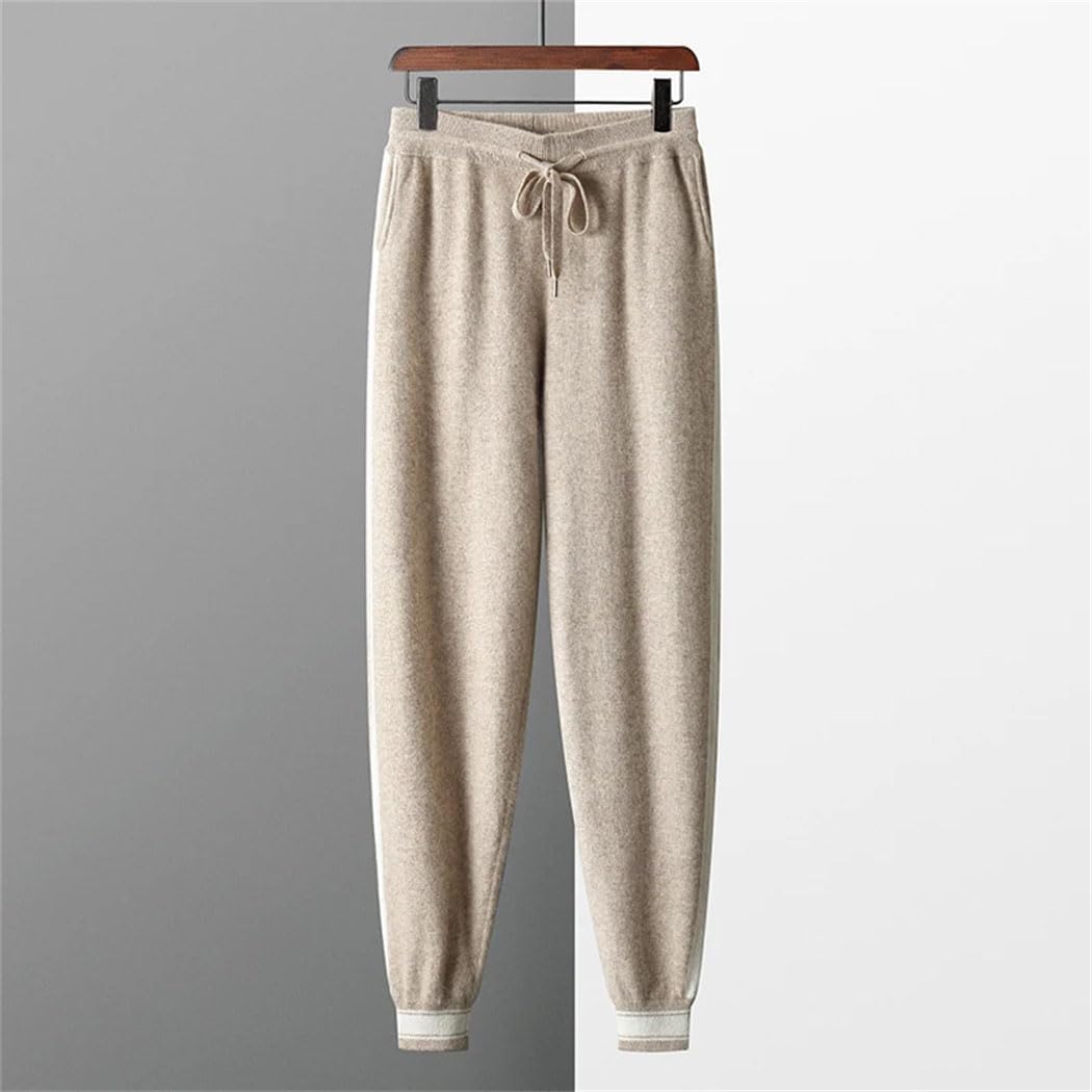 Men's 100% Cashmere Pencil Pants Elastic Waist Drawstring Knitted Small Leg Trousers Winter Soft Warm Sweatpants