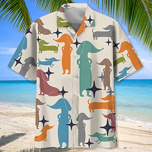 Dachshund Hawaiian Shirts for Men Short Sleeve Aloha Beach Shirt Floral Summer Casual Button Down Shirts2