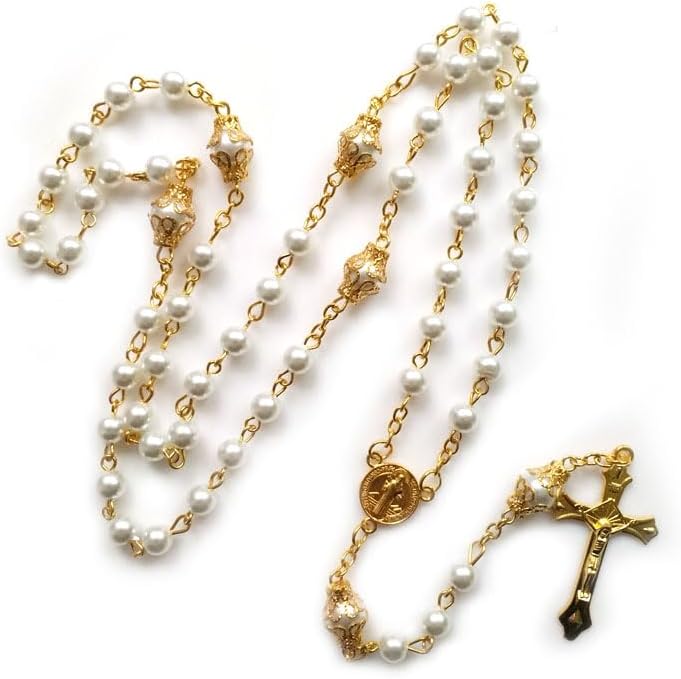 Rosary Beads Catholic for Woman,White Pearl Rosary Beads,Catholic Gifts