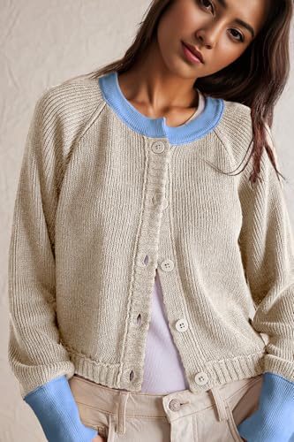 UNCLECAT Women's Cropped Cardigan Sweaters Fall Long Sleeve Open Front Cardigans Button Down Color Block Knit Outwear Coats2