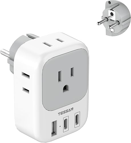 Miniatura 11 de TESSAN Adaptador de enchufe de EE. UU. a Japón Adaptador de enchufe de 2 clavijas a 3 clavijas con 4 tomas de corriente 3 USB (2 USB-C), convertidor