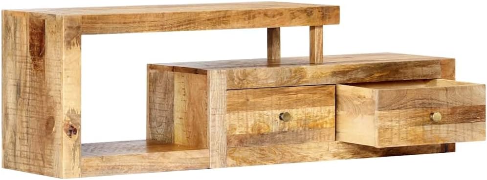 Rustic Brown Solid Mango Wood TV Cabinet 47.2 x 11.8 x 15.7 in 3 Drawer Media Console for Living Room Bedroom No Assembly Rustic Entertainment Center