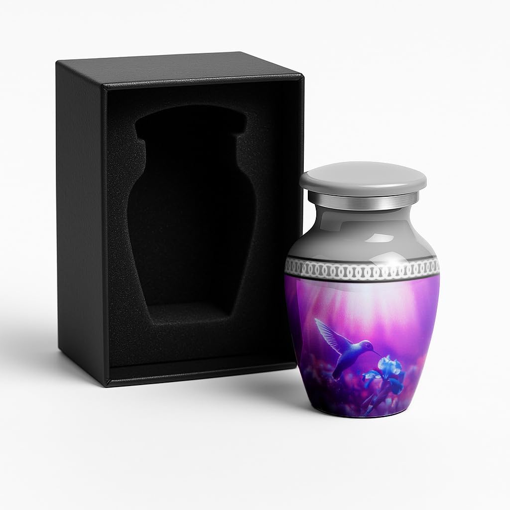 Hummingbird Cremation Urn for Human Ashes – Black Personalized Memorial with Name & Dates, Adult Funeral Tribute with Velvet Bag, Made in USA (Large)