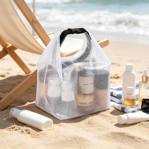 Packing Cubes for Travel Toiletry Bag for Women Men, Waterproof Clear Makeup Bag with Buckle Handle for Travel Size Toiletries, Reusable Hanging Cosmetic Bags for Gym Swim, Vacation Essentials, White
