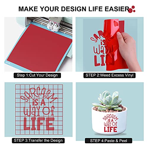 Image of HTVRONT Red Permanent Vinyl Roll - 12 inch x 50 FT Matte Red Adhesive Vinyl Roll for All Cutting Machine, Silhouette, Cameo Cutters, for Signs, Scrapbooking, Craft, Die Cutters
