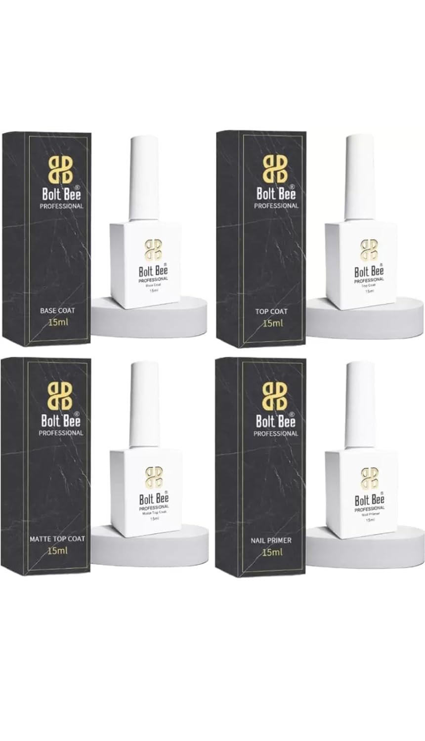 Pack Of 4- Uv Lamp Dry- Matte, Gloss Top Coat, Base Coat, Nail Primer