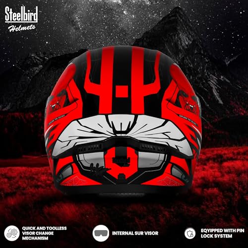 Image of Steelbird SBA-20 Strange ISI Certified Flip-Up Graphic Helmet for Men and Women with Inner Silver Sun Shield