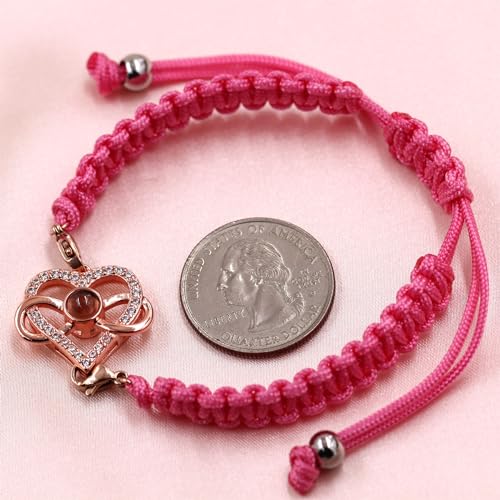 Image of 100 Languages I Love You Bracelet Necklace Heart Projection Bracelets Adjustable Braided Rope Friendship Love Gifts for Mom Best Friends