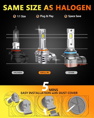 Image of OXILAM 9005 9006 LED Light Bulbs Combo, 6500K Cool White HB3 HB4 Bulbs, 11X Brighter Visibility, No Flicker, Plug and Play, IP68 Waterproof, Pack of 4