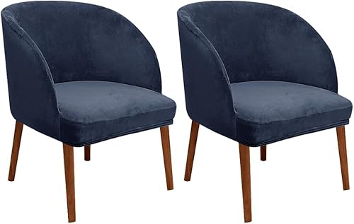 Juego de 2 fundas elásticas de terciopelo azul oscuro para silla, fundas curvas para respaldo con parte inferior elástica, funda suave de lujo para