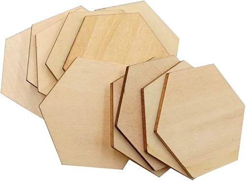50 piezas de madera hexagonales de 1.969 in con forma de madera hexagonal sin terminar, formas recortadas para manualidades, adornos para proyectos