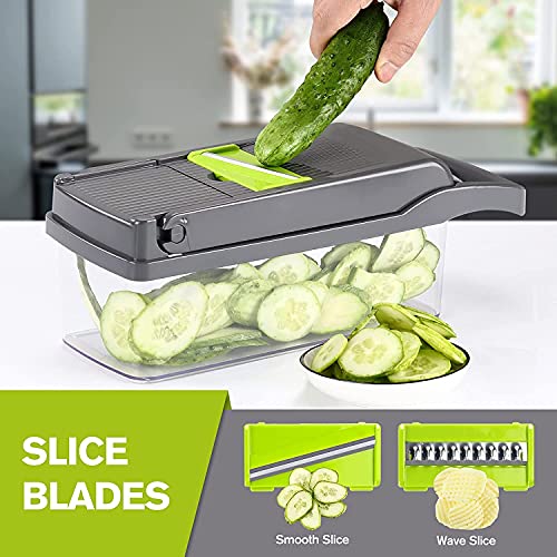 Vegetable Chopper - Multi Functional 12-In-1 Food Choppers Onion Chopper Vegetable Slicer Cutter With Multi-Blades,Colander Basket,Container For Salad. Dice, Shred, And Slice Easy. #TOP4