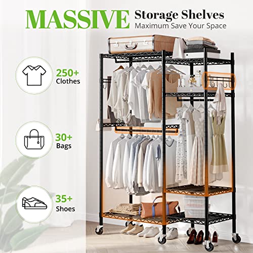 Hokeeper Heavy Duty Portable Closet Rack With Rubber Wheels, Rolling Wire Garment Rack For Hanging Clothes, Metal Adjustable Freestanding Clothes Racks With 6 Shelves, Wardrobe Clothing Storage Rack #TOP4