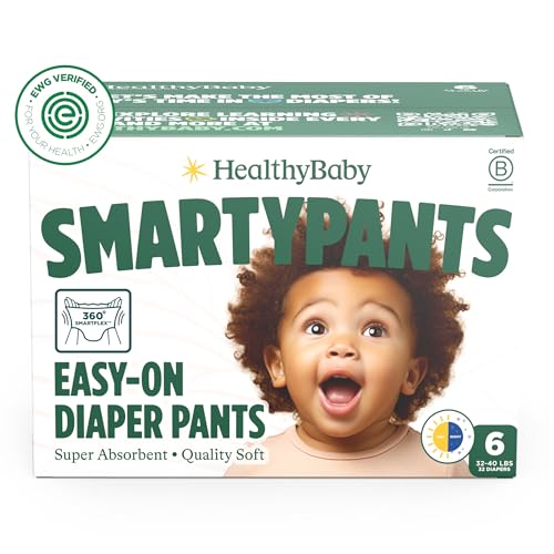 SmartyPants Pull Up Style Diapers | EWG Verified Safe & Plant-Based | Quilted 360 Waistband, Super Absorbent for Overnight Leak Protection | Training Pants by HealthyBaby | Size 6 (32 Count)
