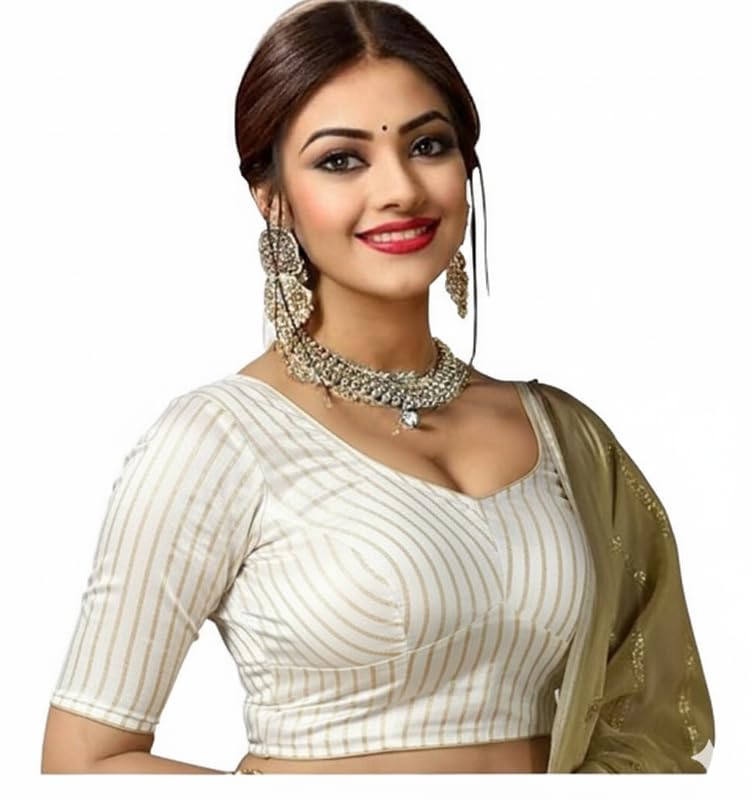 Stylish Latest Katori Design Golden Foil Printed Blouse Stretchable Readymade Saree Blouses for Women Trendy Blouse Special for Festival