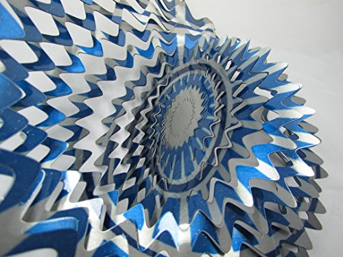 Worldawhirl Whirligig 3D Wind Spinner Hand Painted Stainless Steel Twister Star (12" Inch, Multi Color Blue Silver) #TOP2