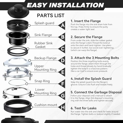 Image of Garbage Disposal Flange Kit, Fit 3 1 /2 inch Sink Drain Hole, Black