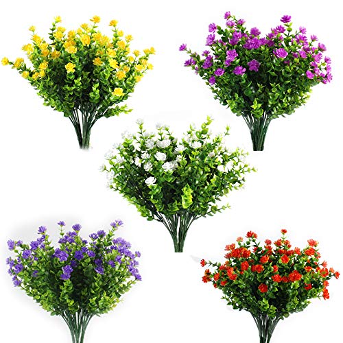Wownadu 10 Lots Arbustes Artificiels Buissons Fleurs artificielles Résistantes Aux UV d'Extérieur Plantes Fleurs Décoratives pour Arrangement Floral Décoration de Jardin Maisoneau Cover
