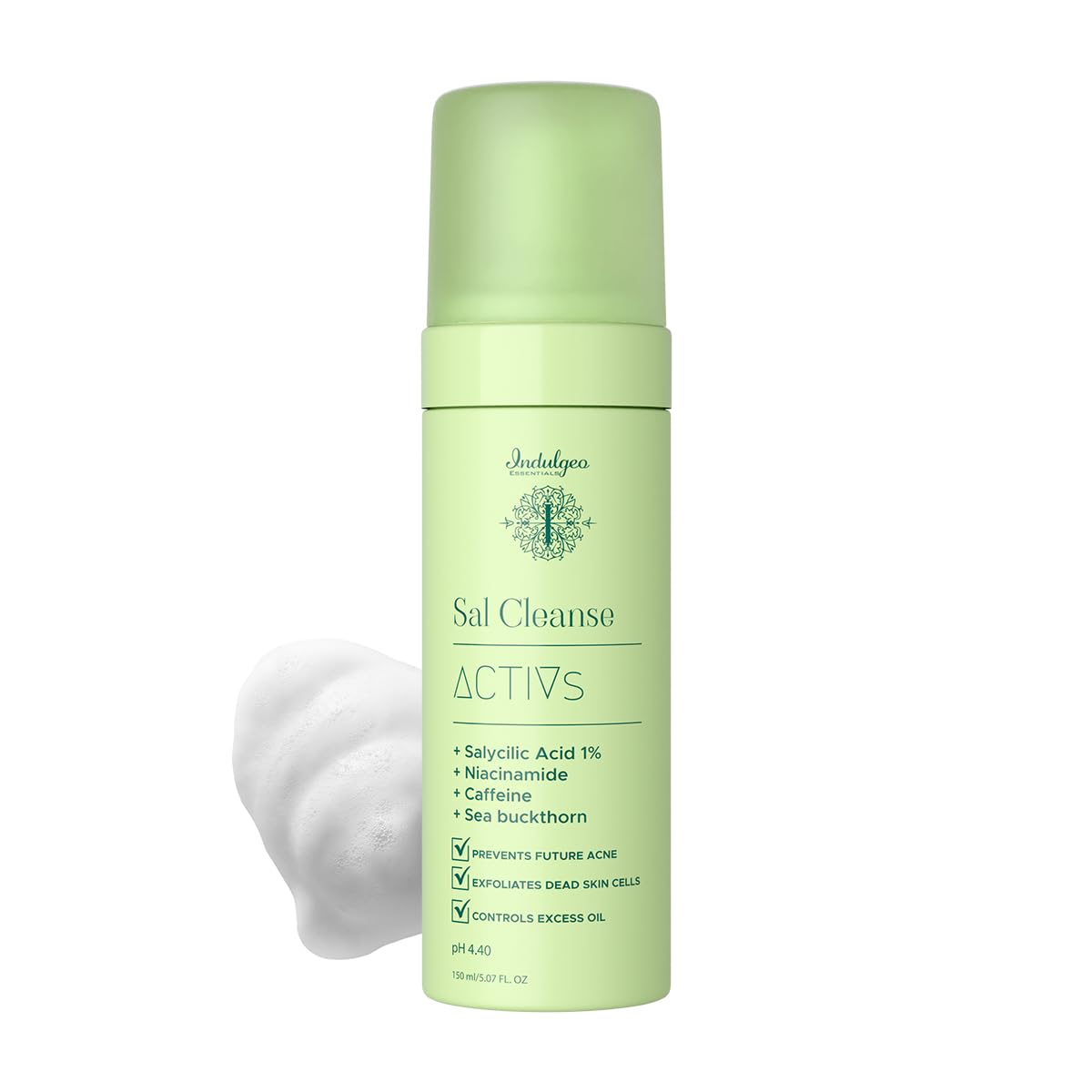 Indulgeo Essentials Salicylic Acid Foaming Face Wash - Sal Cleanse | Anti-Acne Cleanser | Remove Dead Skin & Excess-Oil and Reduce Blackheads, Breakouts | Suitable for Men & Women -150ml