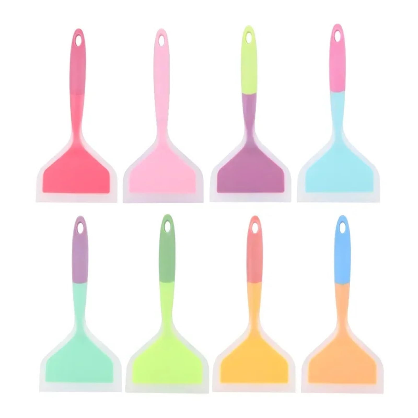 Lot de 8 spatules de cuisine en silicone pour gratter, ramasser et servir – Parfait pour la viande, les œufs et les pizzas