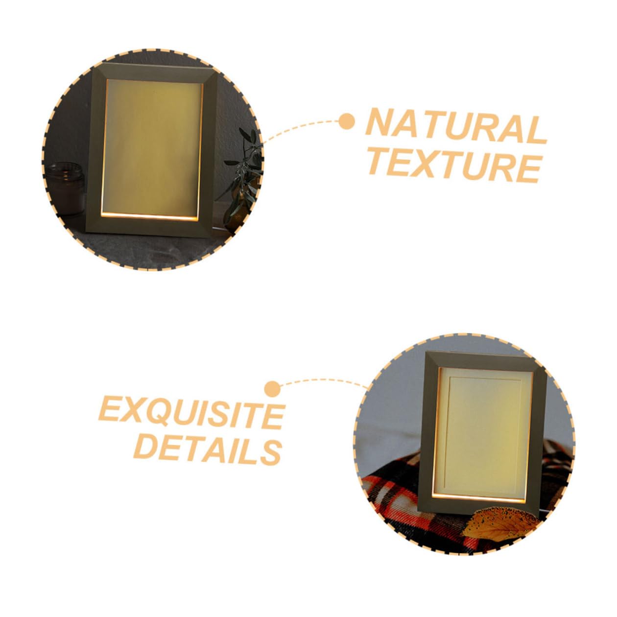 Marco de Fotos Iluminado Luz Nocturna LED para Escritorio y Mesita de Noche, 2 Piezas Madera Natural Textura Atractiva