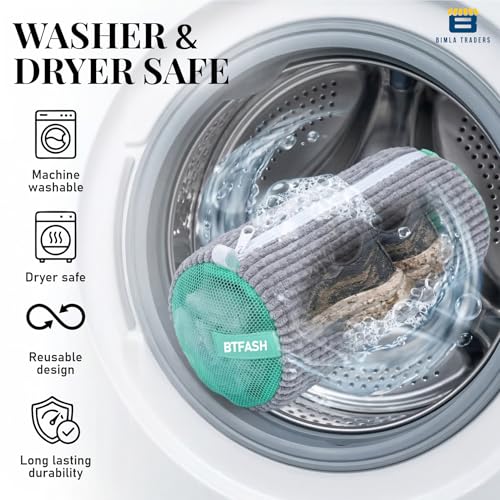 Image of Reusable Shoe Laundry Bag for Washing Machine & Dryer | Plush Zippered Washing Pouch for Sneakers, Baby Items & Delicates (Grey) Pack of -1