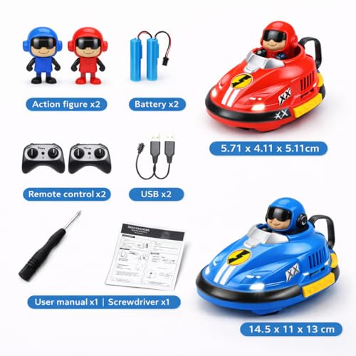 Image of RC Bumper Cars Set for Kids - 2 Player RC Go Kart Battle Dashing Cars, 360 Rotating, Colorful LED Lights & Music, Rechargeable USB 2.4GHz,Racing Toy Ages 3+, Birthday Gift Boys Girls