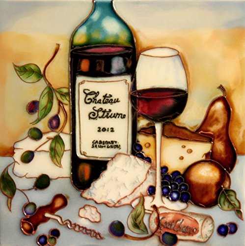 Wine & Cheese Tasting Ceramic Art Tile 8"x8" En Vogue