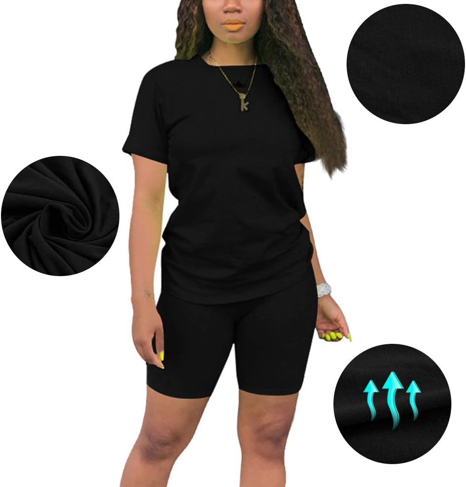 KINIKO Women's 2 Piece Casual Fashion Sports Solid Color Suit short Sleeve top and Pants Set Sweatshirt - Image 2