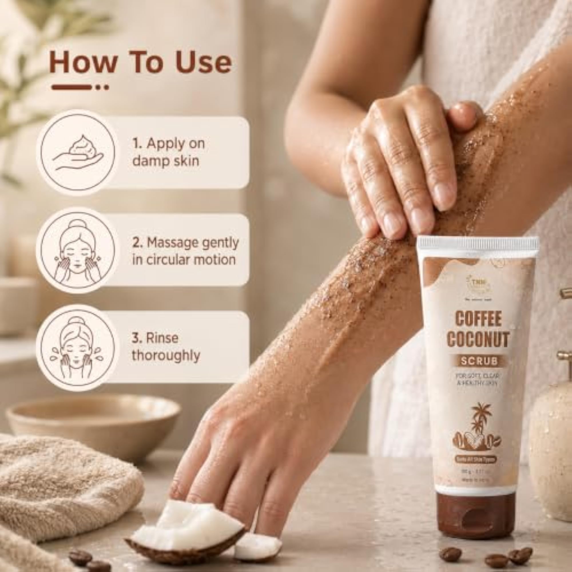 Exfoliate Coffee Coconut Scrub for Face & Body, De-Tan