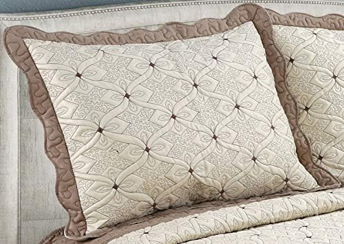 Marina Decoration Embroidered Coverlet Bedspread Ultra Soft Solid 2 Piece Summer Quilt Set with 1 Quilted Sham, Taupe Color Twin/Single Size