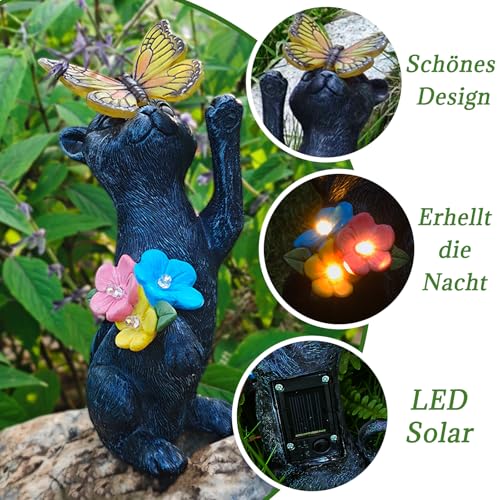 Gießkanne mit Lichterkette Katze Solar Garten Dekoration