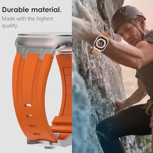 Image of Compatible Apple Ultra Watch Band 49mm 45mm 44mm 42mm Liquid Silicone Design Strap with Stainless Steel Adapter for iWatch SE Series 9 8 7 6 5 4 3 2 and Ultra for Men and Women