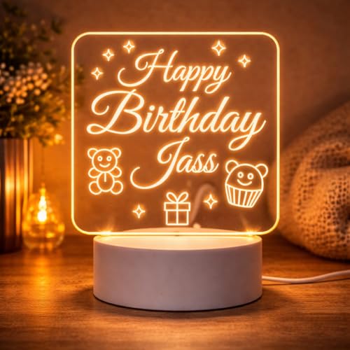 Image of Customized 3D Lamp for Birthday - Personalized LED Night Light with Names | Unique Gift for Husband, Wife Friends| Gifts Custom Decor for Happy Birthday Special (Everyone) (Happy Birthday Lamp)