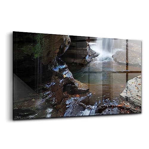 Image décoration murale verre coloré cascade Islande Wallfluent 120x60