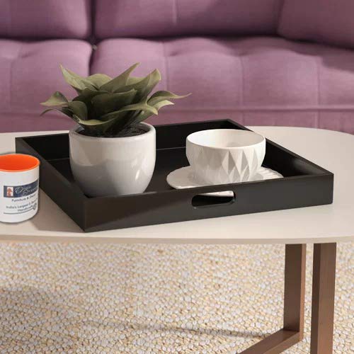 Onlineshoppee Natural MDF Tea Serving Tray with Handles Black