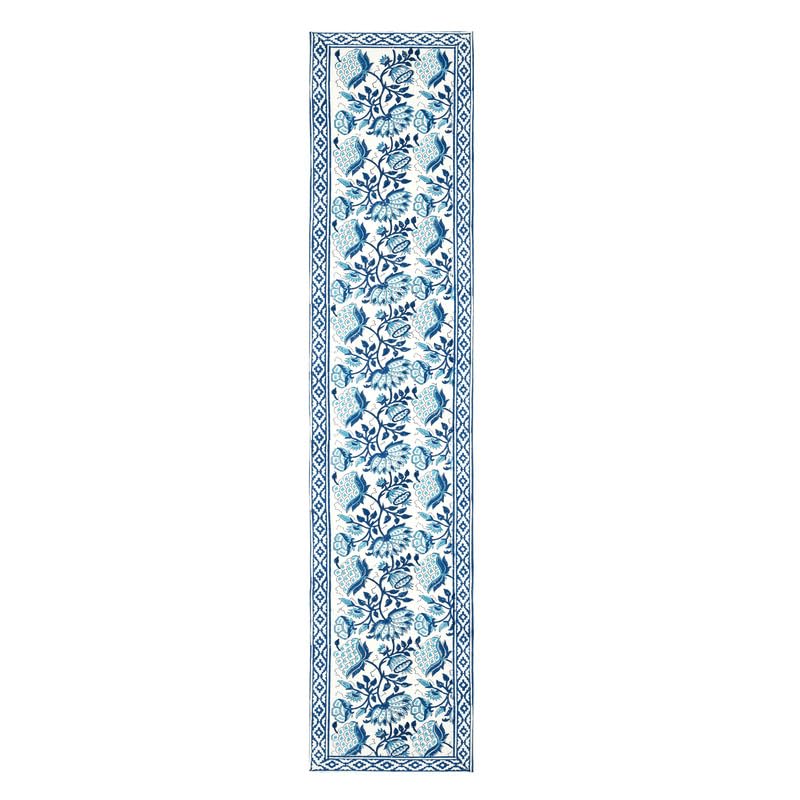 Image of BLOCKS OF INDIA Hand Block Printed Cotton Table Runner, Mat and Napkin Set for Center /Dining Table (Blue JAAL), 13 pc Set