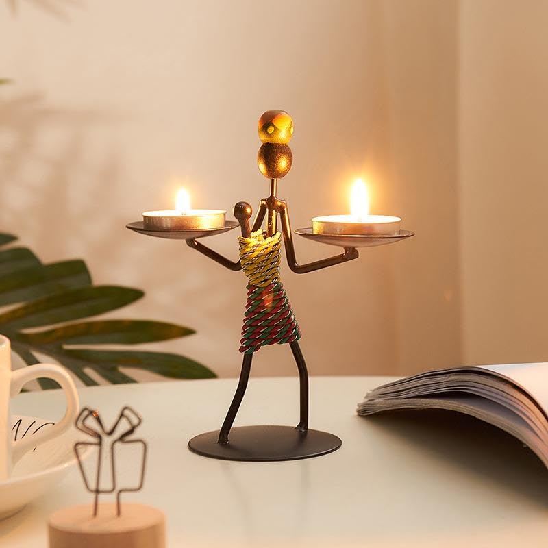 SUME Kadın Figürlü Metal Ferforje Tealight Mumluk Ev Dekoru Süs El Üstünde Mumluk