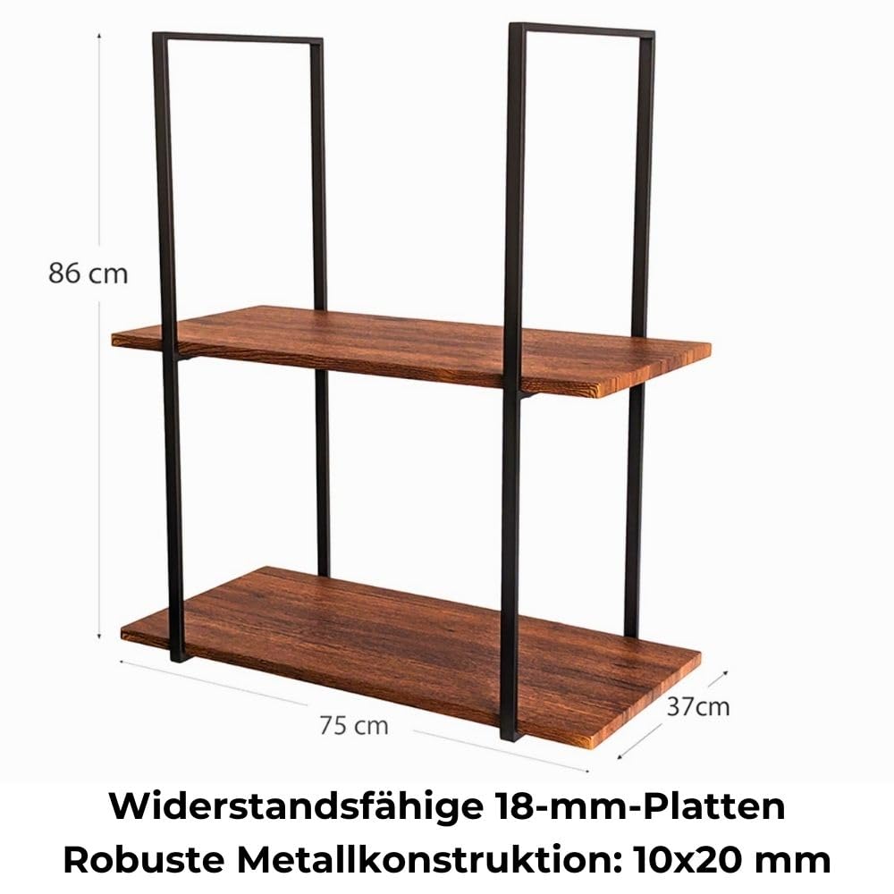 yelloo - Hängeregal für die Wand, Küchenregal, Deckenregal Zur Präsentation Von Wein, Flaschenhalter, Für Küche mit Kochinsel, Bar, Restaurant (BAR SHELF 75 cm, Braune/Walnüsse)