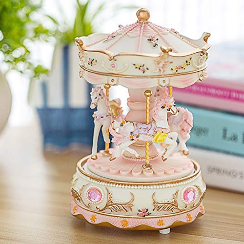 Listado de Cajas Musicales más recomendados. 44 Caja de música con carrusel de relojería - 3 caballos giratorios, LED que cambia de color, melodía atemporal | Decoración de lujo para el hogar para entusiastas, ideal para...