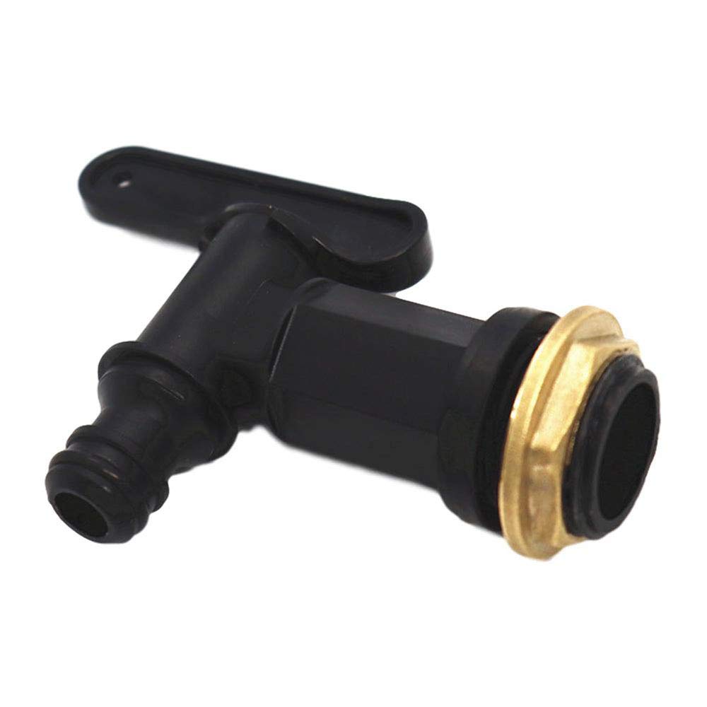 SENRISE Water Butt Tap, Plastic IBC Tank Adapter 25mm Thread Rain Bucket Spout Faucet with Brass Wire Fastener for Rain Bucket, Tank, Gardening (Black)