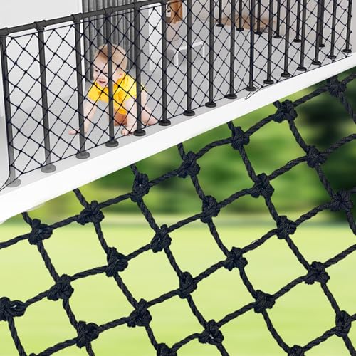 HARERNET Safety Rope Net Child Safety Net Stairs Railing Balcony Playground Fence Driveway Safety Netting Protection Rope Netting Indoor& Outdoor Decor Net Black (6mm,1X1m), 3.28X3.28ft, 6mm/8cm