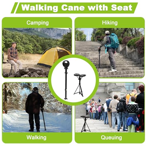 ALEVMOOM Canne de Marche réglable avec siège pour Homme et Femme, Canne de Marche Pliable légère avec Sac de Transport, Charge maximale de 250 kg, Tabouret Portable avec Coussin pour Personnes âgées – vue 6