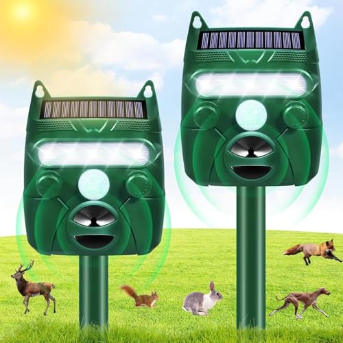 Répulsif à ultrasons pour animaux avec détection de mouvement et flash LED - Répulsif efficace contre les renards, les chats, les écureuils et les chiens pour les espaces extérieurs