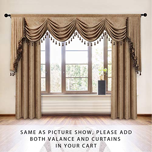 ELKCA Double-Sided Chenille Waterfall Valance for Living Room Luxury Coffee Window Curtains Valance for Bedroom (Coffee, W110 Inch, 1 Panel)